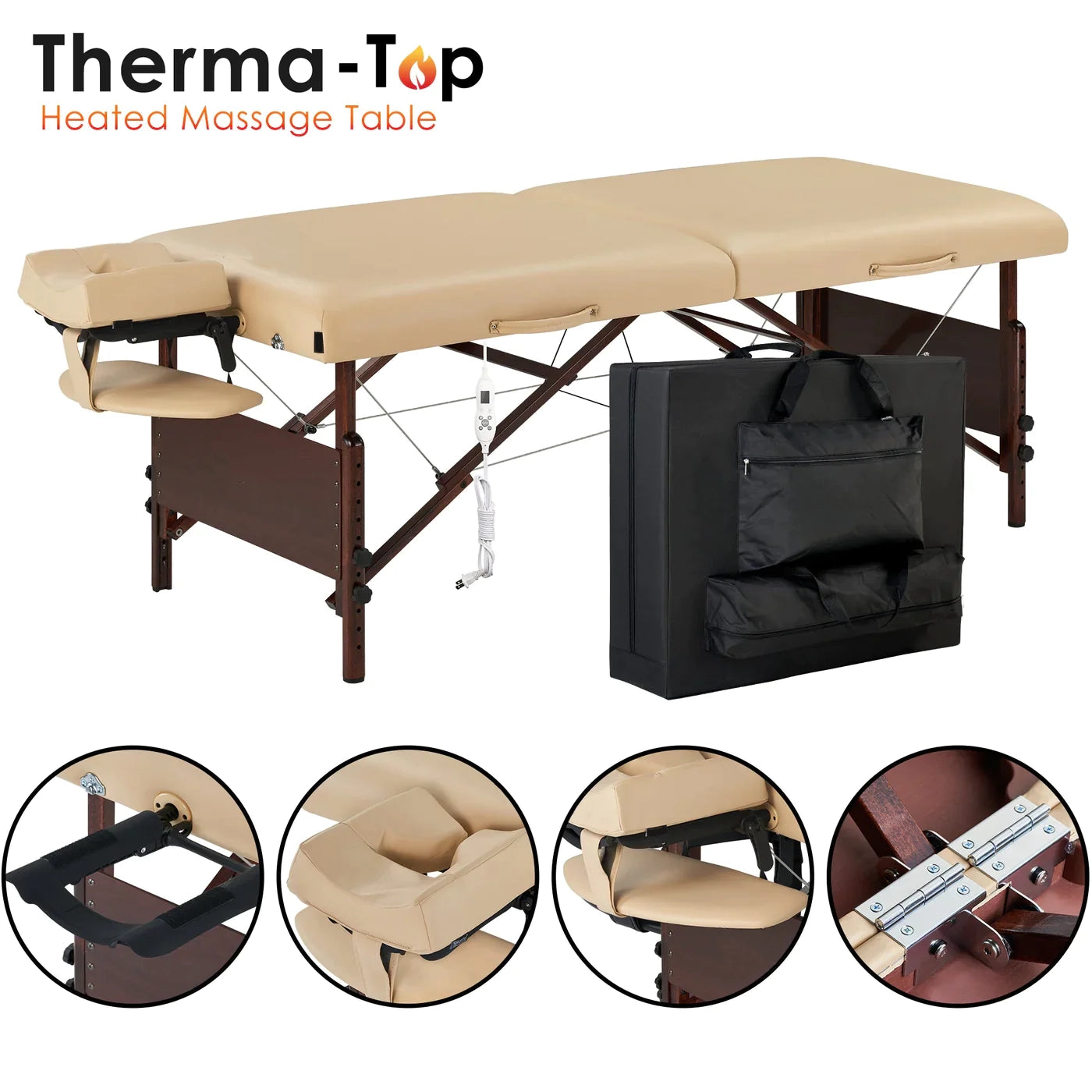Spabodega 30" DEL RAY™ Portable Massage Table Package (Sand Color) with Ambient Light System
