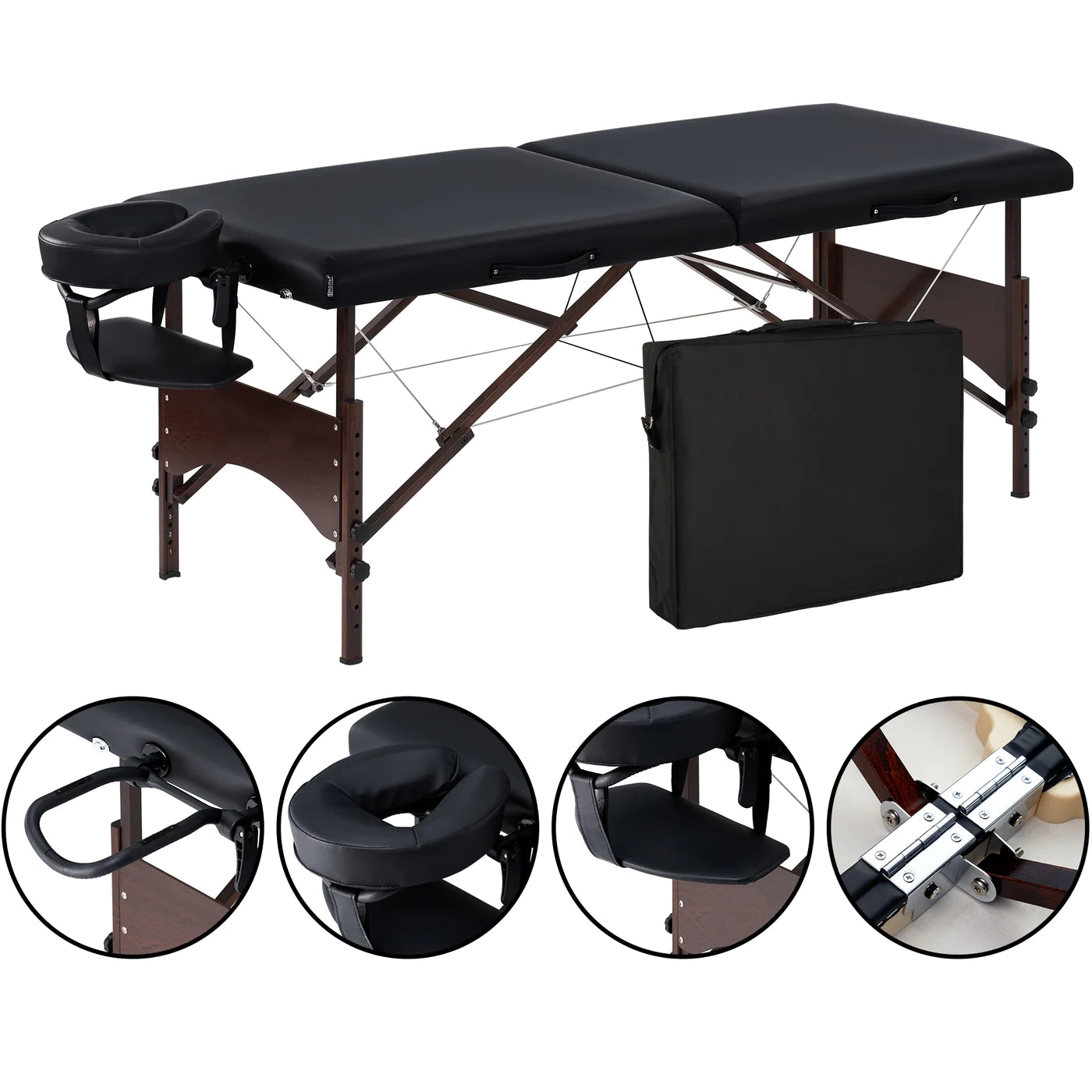 Spabodega 28" Argo Portable Massage Table Package in Black Upholstery, Walnut Legs