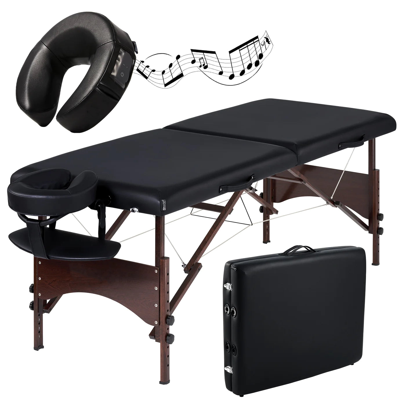 Spabodega 28" Argo Portable Massage Table Package in Black Upholstery, Walnut Legs