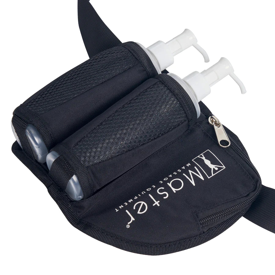 Spabodega Double Bottle Massage Oil Holster Bag-Adjustable Bottle Cream Bag & Lotion Bag Dual Kit–Massage Bottle Lotion Holster Incl. Two 8 Oz Refillable Pump Dispenser