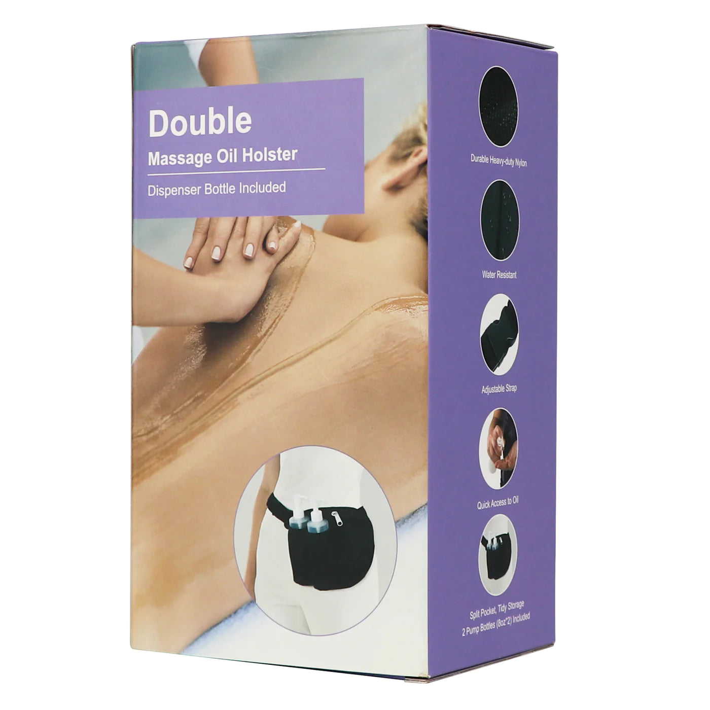 Spabodega Double Bottle Massage Oil Holster Bag-Adjustable Bottle Cream Bag & Lotion Bag Dual Kit–Massage Bottle Lotion Holster Incl. Two 8 Oz Refillable Pump Dispenser