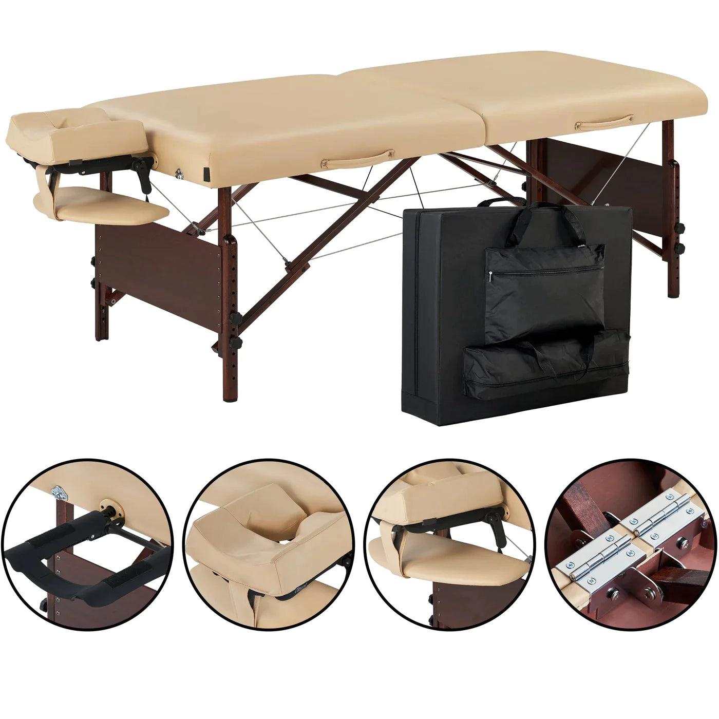 Spabodega 30" DEL RAY™ Portable Massage Table Package (Sand Color) with Ambient Light System