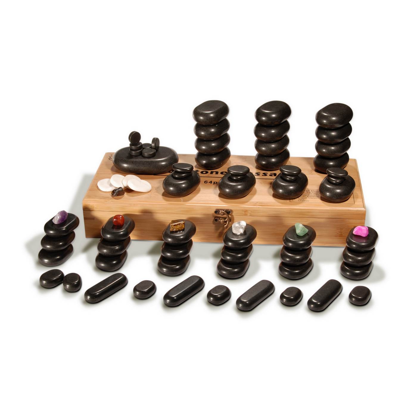 Deluxe Basalt Massage Hot Stone Set with Bamboo Box