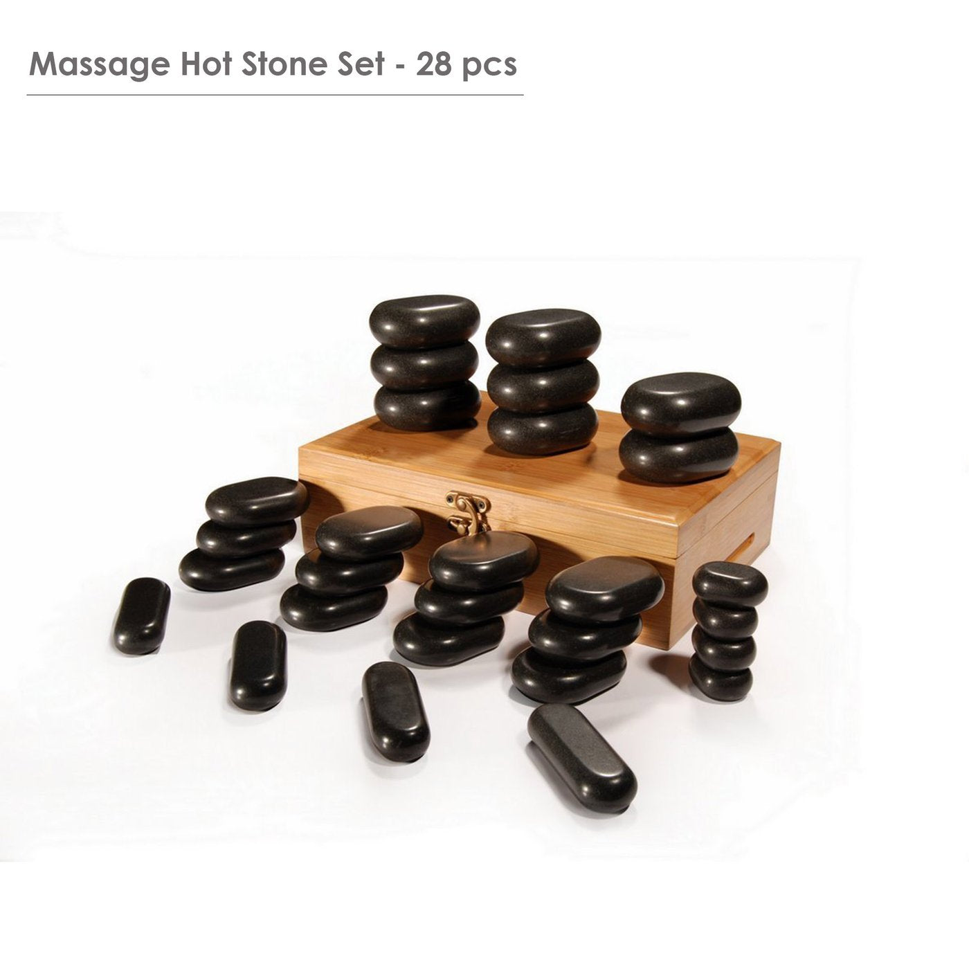 Deluxe Basalt Massage Hot Stone Set with Bamboo Box