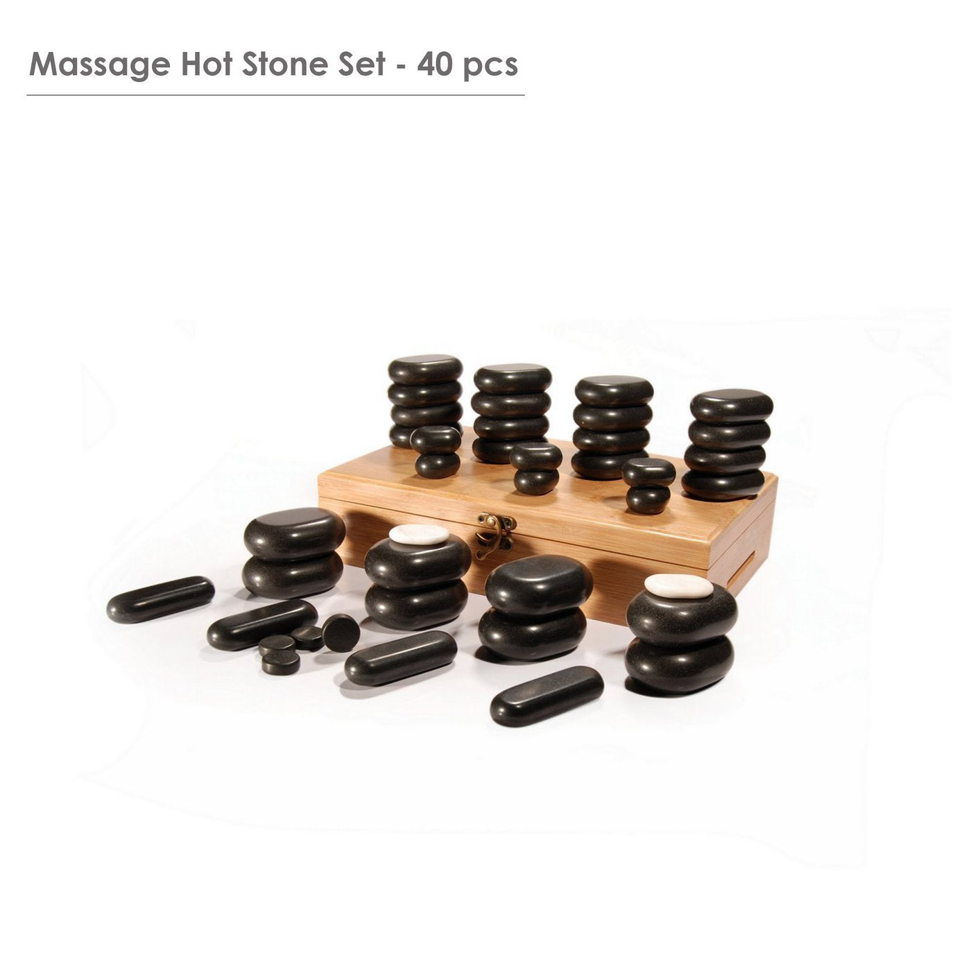 Deluxe Basalt Massage Hot Stone Set with Bamboo Box