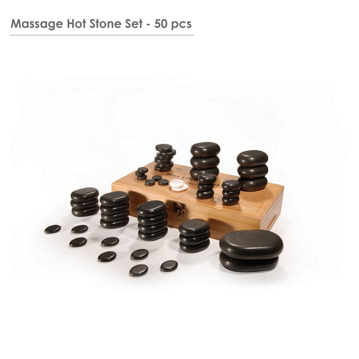 Deluxe Basalt Massage Hot Stone Set with Bamboo Box