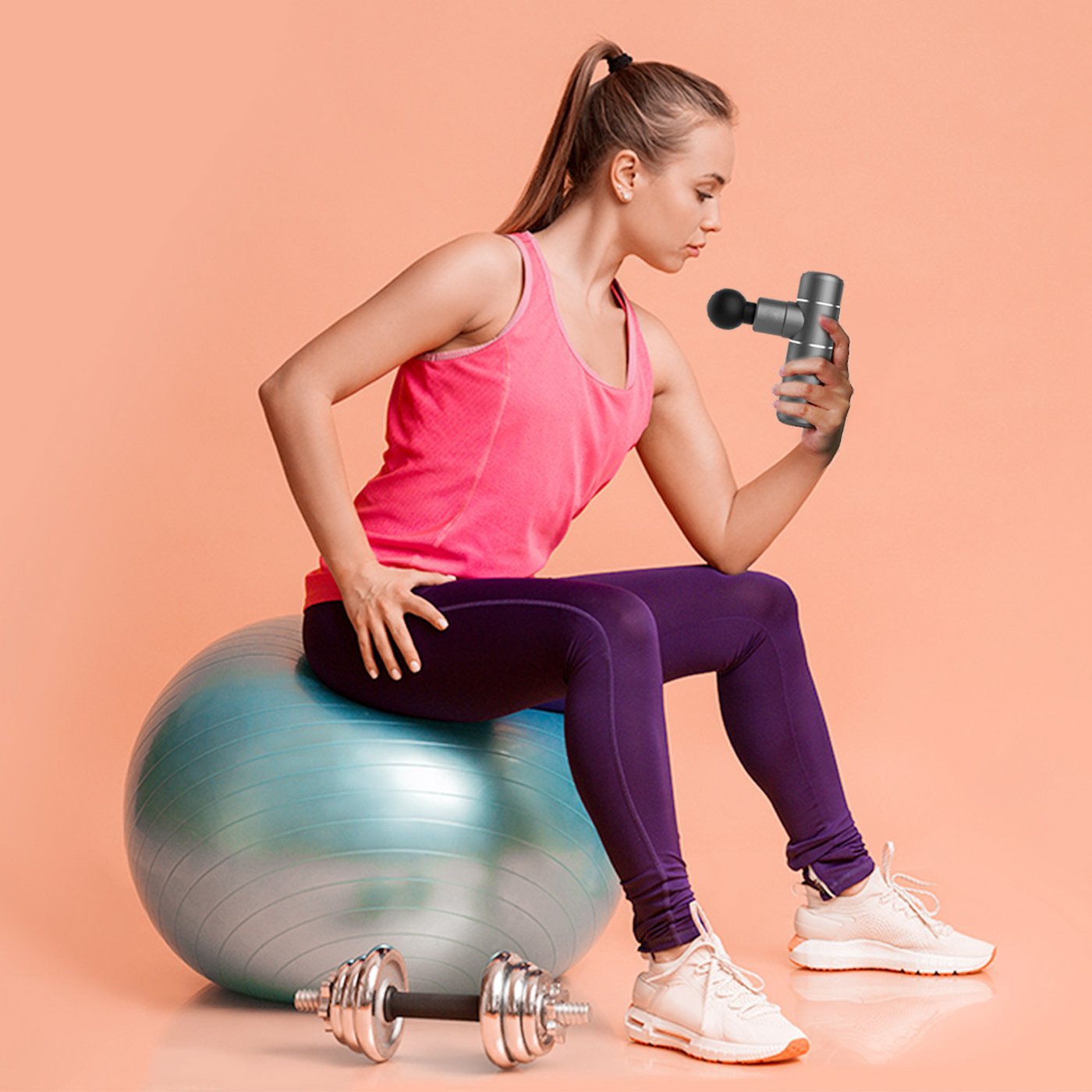 Vibration Bruning Mini Massage Device with 5 Levels Speeds and 4 Head Attachments