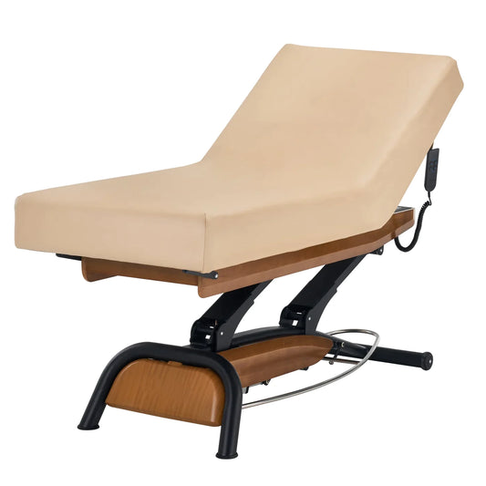 Spabodega Atlas Deluxe Electric Lift Spa Salon Stationary Bed - Cream Top with Walnut/Oak Base