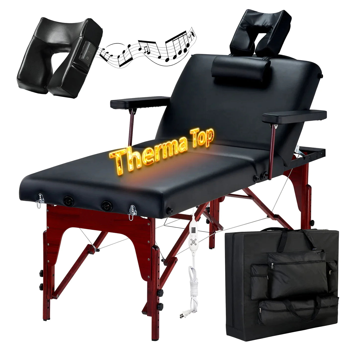 Spabodega 31" Montclair™ Salon Therma-Top® - Ultimate Massage Table and Package, Has All the Bells & Whistles! (Black Color)