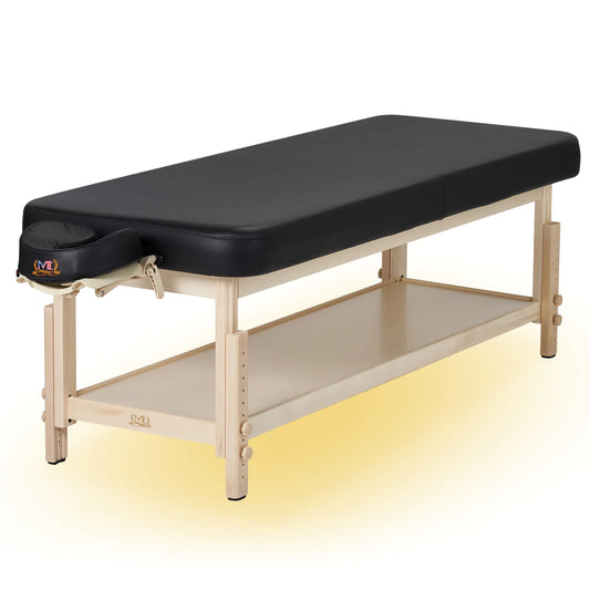 Spabodega 30" Harvey Comfort™ Stationary Salon Massage Tables (Black) with Ambient Light System