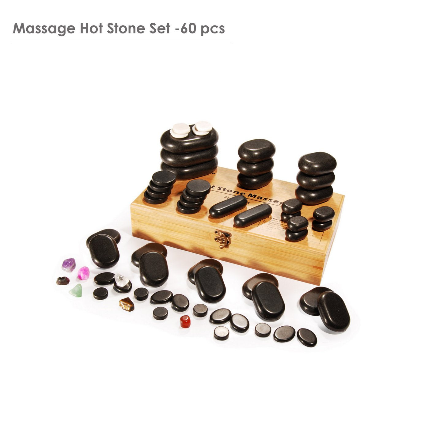 Deluxe Basalt Massage Hot Stone Set with Bamboo Box
